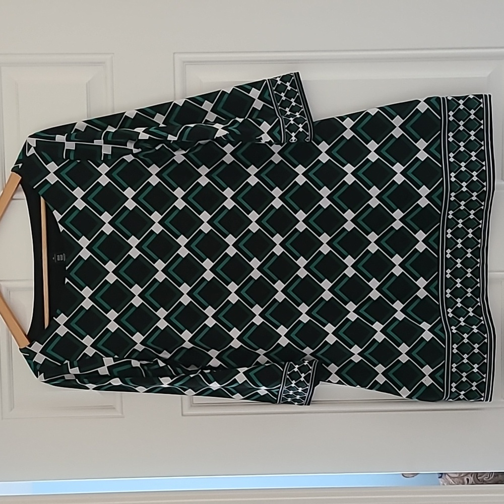 White House Black Market 3/4‎ Sleeve Geometric Printed Tunic Top Womens Size Med
